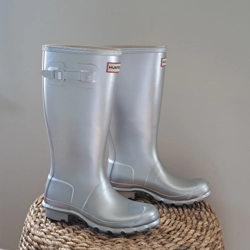 Hunter Kids Metallic Silver Tall Rain Boots